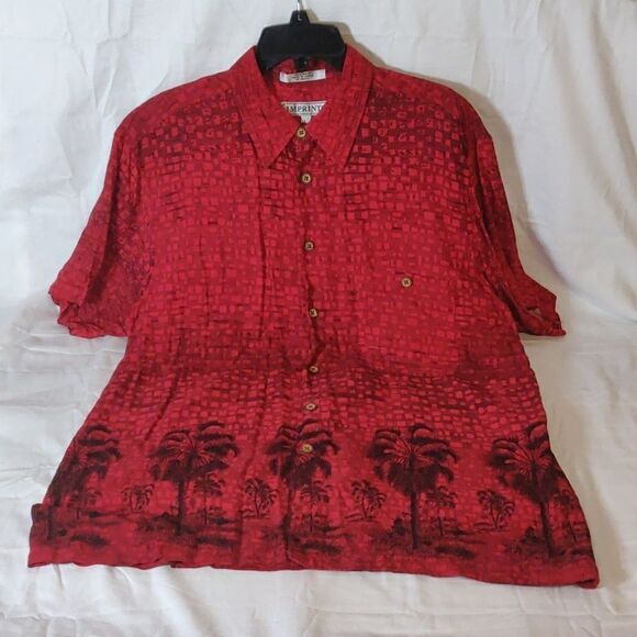 Imprints‎ Deep Red Rayon Button-Up Shirt Size L - Picture 1 of 8